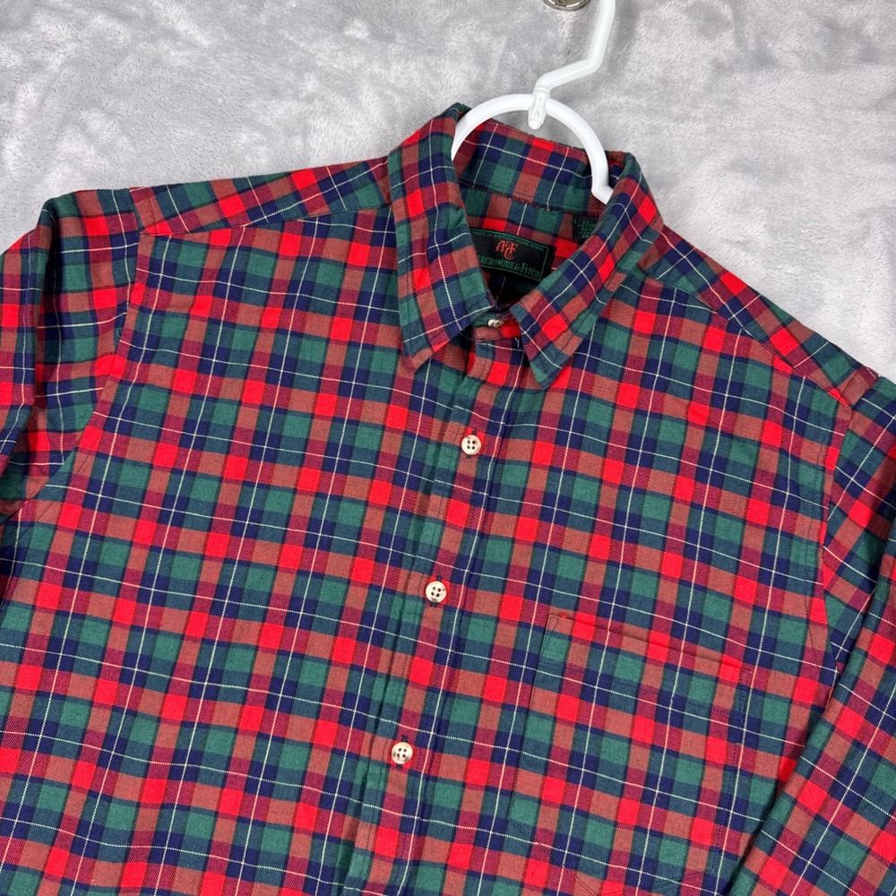 Vtg 90s ABERCROMBIE & FITCH Tartan Plaid Shirt Mens M Red Green Wool Blend